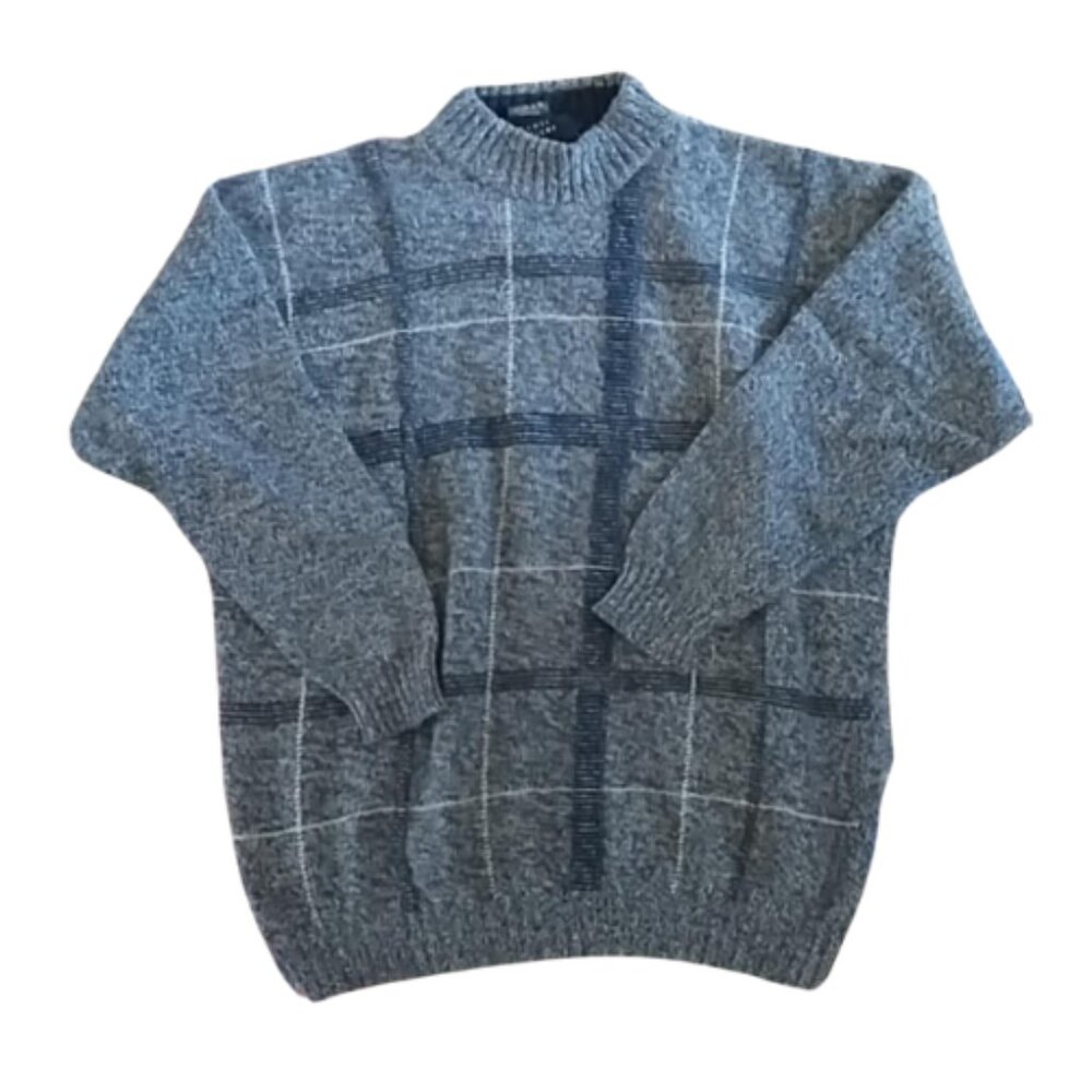 Scott Officer Scotland Wool & Angora Knit Fisherman Donegal Sweater XL Blue